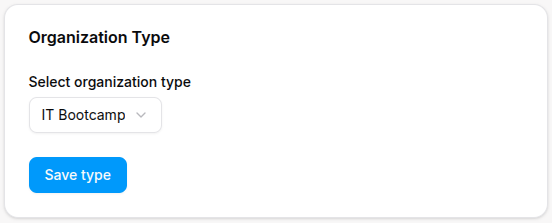 admin settings org type