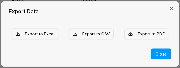 Export modal