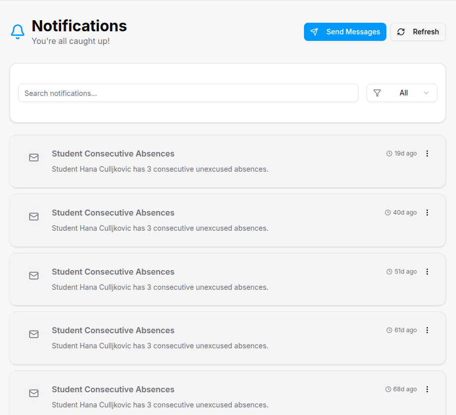 Admin notification page