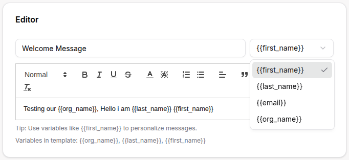 Admin message builder vars