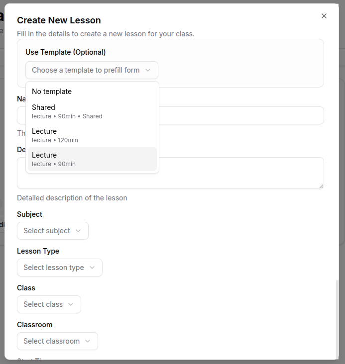 Teacher timetable page