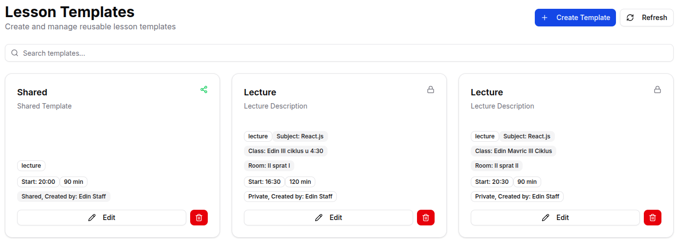 Teacher timetable page