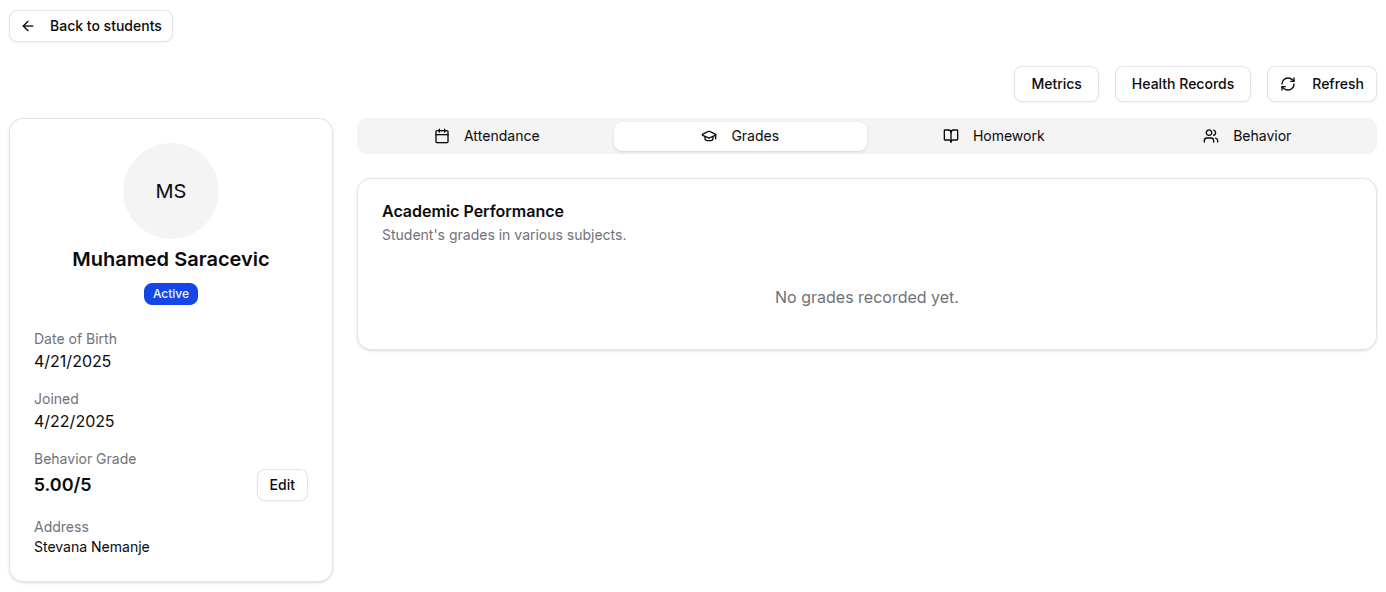 Teacher students page